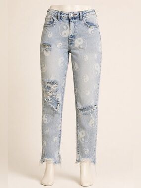 Inseltown Size 3 Yin Yang Distressed Acid Wash Jeans Y2K